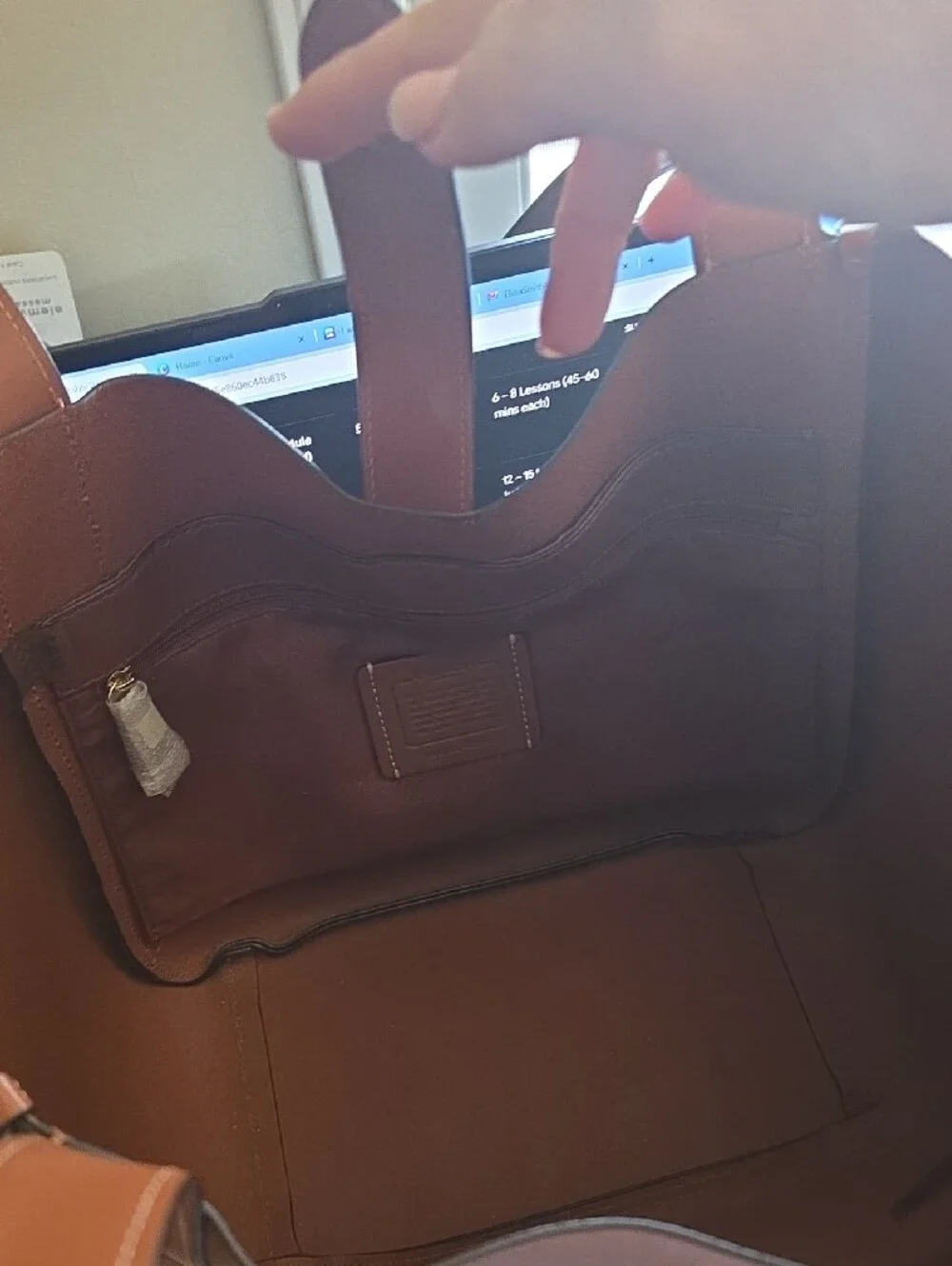 Coach Tan Leather Shoulder Tote with Gold Turn-Lock